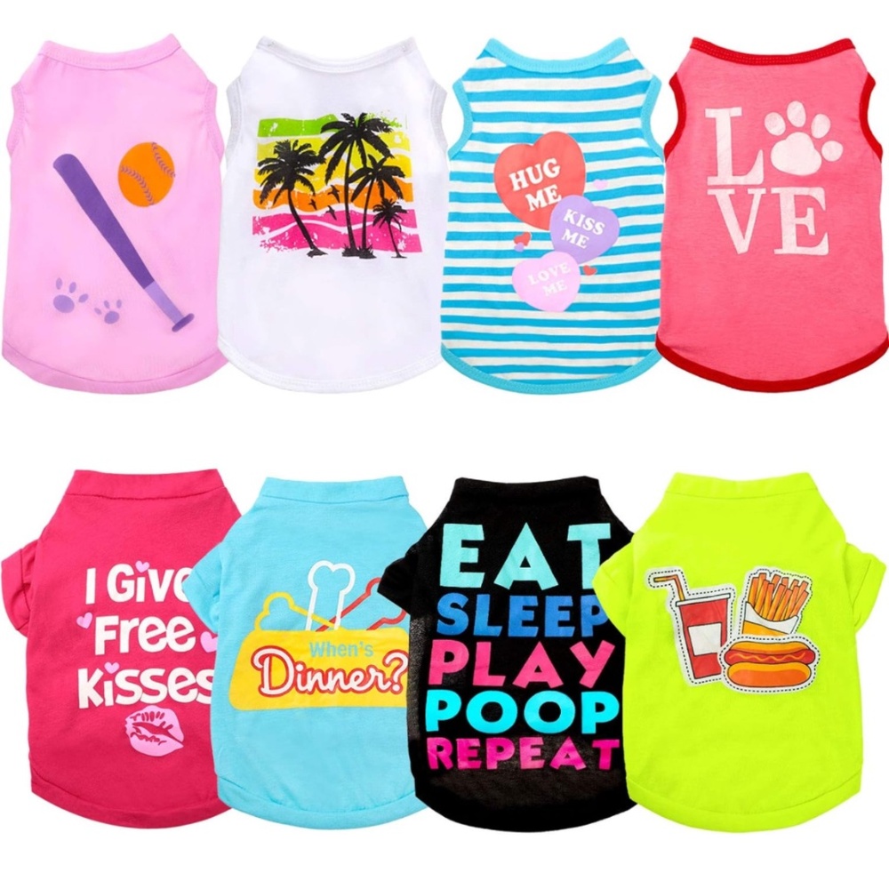 8 Pieces Printed Dog Cat Shirts Breathable Soft Apparel Size XS